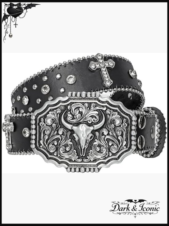 Cowgirl Rhinestone Western Buckle Belt Unisex PU Leather Detachable main image 6